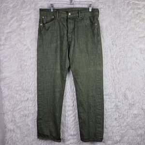Levis 501 Jeans Mens Green White Oak Cone Denim Pants Original Fit 36X32